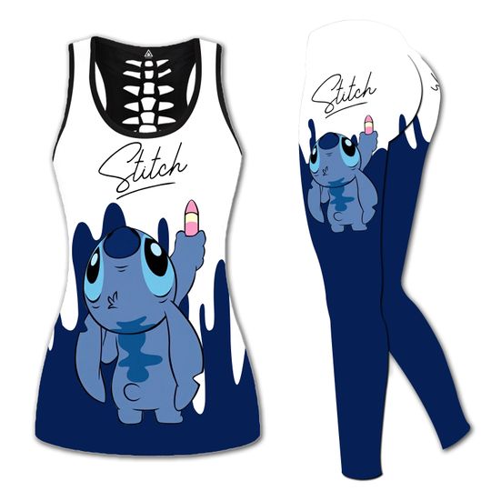 Stitch Disney Hollow Tanktop Legging Outfit Set Cute Sport Yoga Running Workout