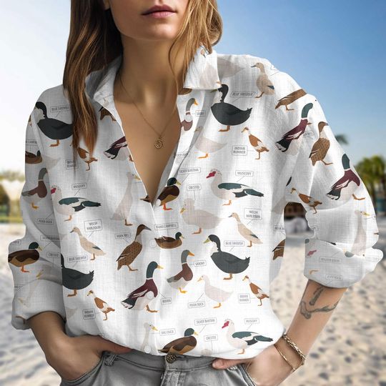 Discover Duck Breeds Shirt, Duck Breeds Linen Shirt, Duck Mom Shirt, Women Linen Blouse, Duck Women Shirt, Farm Shirts For Women, Gift For Mom
