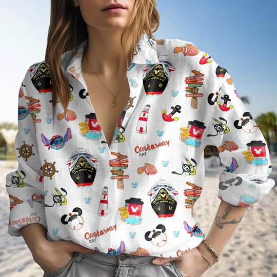 Disney Cruise Linen Shirt, Disney Mickey and Friends Linen Shirt, Disney Cruise Shirt, Long Sleeve Shirt, Gift For Mom, Button Up Shirt