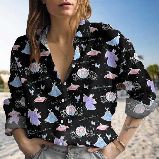 Discover Cinde Princess Watercolor Linen Shirt, Bibbidi Bobbidi Boo Linen Shirt, Cinde Princess Shirt, Cinde Linen Shirt For Mom