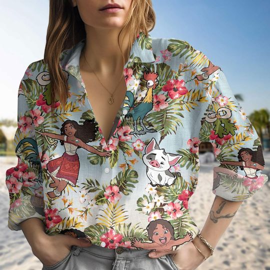 Discover Aloha Beaches Moana Linen Shirt, Disney Princess Gifts, Moana Outfit, Disney Gifts for Women, Moana Merch, Disney Moana Shirt