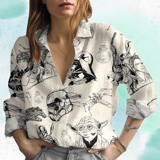 Star Wars Linen Shirt, Disney Character Blouse Shirt, Darth Vader Women Blouses, Face Star Wars Linen Shirt, Linen Shirt For Mom