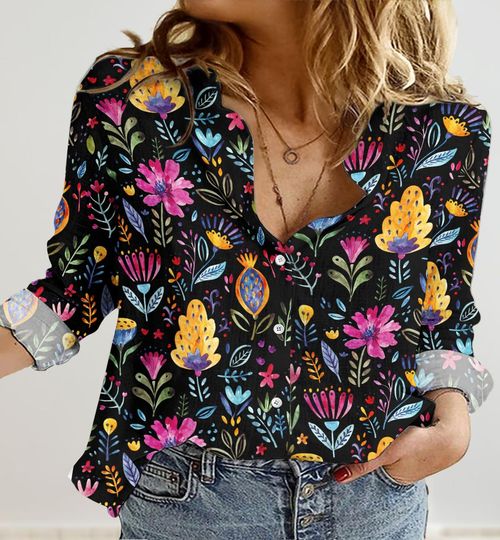 Vintage Wildflower Linen Shirt, Cottagecore Shirt For Women, Garden Blouses Women Shirt, Flowers Long Sleeve Shirt, Mother Day Shirts