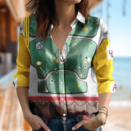 Marvel Boba Fett Casual Women Shirt, Star Wars Shirt, Cartoon Character Button Up Shirt, Magic Kingdom Trip T-Shirt, Galaxy's Edge Shirt
