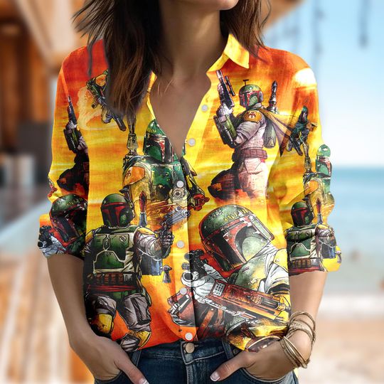 Boba Fett Women Casual Shirt, Marvel Star Wars Shirt, Cartoon Women Blouses Shirt, Galaxy's Edge Shirt, Boba Fett Family Trip Gift