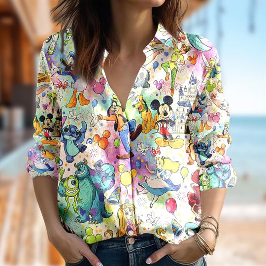 Disney Mickey and Friends Shirt, Minnie Mouse Daisy Donald Duck Women Blouses Shirt, Stitch Casual Shirt For Women, Magic Kingdom Gift