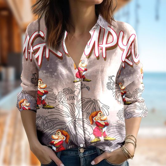 Discover Disney Grumpy Dwarfs Casual Women Shirt, Grumpy Button Up Shirt, Cartoon Gift For Women, Magic Kingdom Shirt, Dwarfs Family Summer Trip Gift