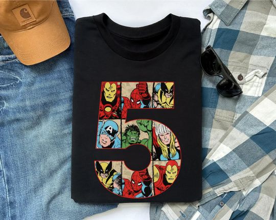 Discover Marvel Avengers Birthday T-Shirt, Superhero Marvel Comics Custom Personalized Boy Girl Birthday Shirt, Kids Toddler Birthday Gift,Family Tee