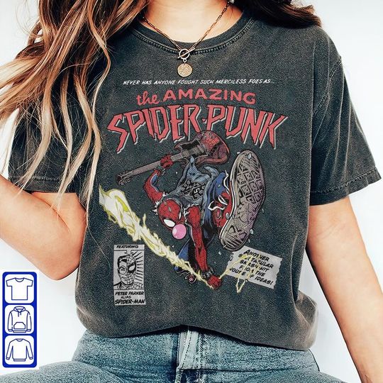 Vintage 90s The Amazing Spider Punk Shirt, Retro Spiderman Comic Sweatshirt, Spider Man Across the Spider Verse Shirt, Gift For her, him