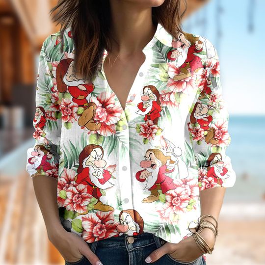 Tropical Grumpy Dwarfs Shirt, Disney Grumpy Casual Women Shirt, Cartoon Gift For Women, Magic Kingdom T-Shirt, Dwarfs Summer Trip Gift