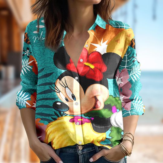 Flower Disney Minnie Mouse Shirt, Minnie Mouse Casual Shirt, Movie Button Up Shirt, Cartoon Women Blouses Gift, Magic Kingdom Shirt
