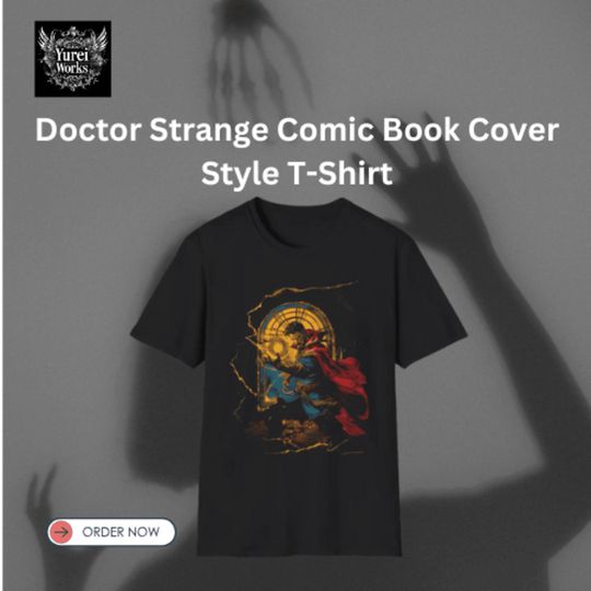 Doctor Strange Comic Book Cover Style T-Shirt, Eye of Agamotto and Sanctum Sanctorum Artwork, Vintage Halftone Texture, Marvel Fan Gift,