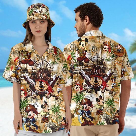 Discover Disney Mickey Mouse Pirate Treasure Map Hawaii Beach Shirt, Mouse Button Up Shirt Holiday, Mouse Hawaiian Shirt, Mouse All Over Print Shirt