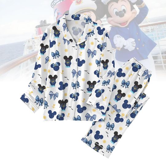 Discover Disney Mickey and Minnie Cruise Pajamas Set, Coquette Bow Mickey Shirt, Coquette Cruise Pajamas Kids, Disneyland Matching Pajamas Set