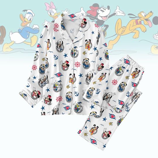 Disney Cruise Pajama Set, Nautical Sleepwear, Matching Family Pjs, Vacation Loungewear, Soft Cotton Pajamas, Cute Cartoon Design