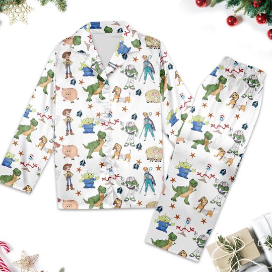 Trendy Toy Story Pajamas Set Gift, Magical Castle Pajamas, Woody Buzz Lightyear Button Pjs Sleepwear, Best Pajamas Gift For Toy Story Lovers
