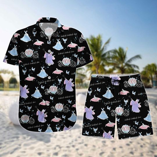 Discover Cinde Fairy Tale Hawaiian Shirt, Magical Princess Vacation Outfit, Fairy Godmother Glass Slipper Shirt, Fantasy Summer Beachwear