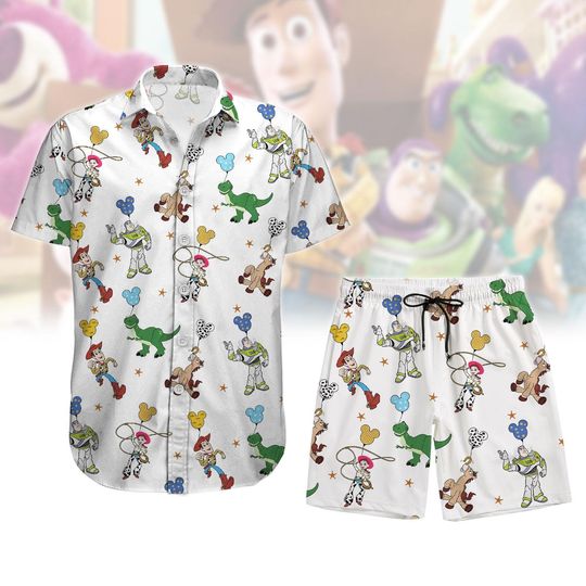 Toy Story Hawaiian Shirt and Shorts, Disney Pixar Button Outfit, Buzz and Woody Shirt, Cowboy Theme Shirt, Summer Vacation Wear
