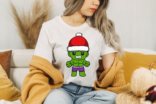 Discover Cute Chibi Hulk Christmas T-Shirt, Bruce Banner Marvel Shirt, Christmas Hulk Avengers Tee, Marvel Comic Universe Tee, Kid Shirt, Unisex Tee