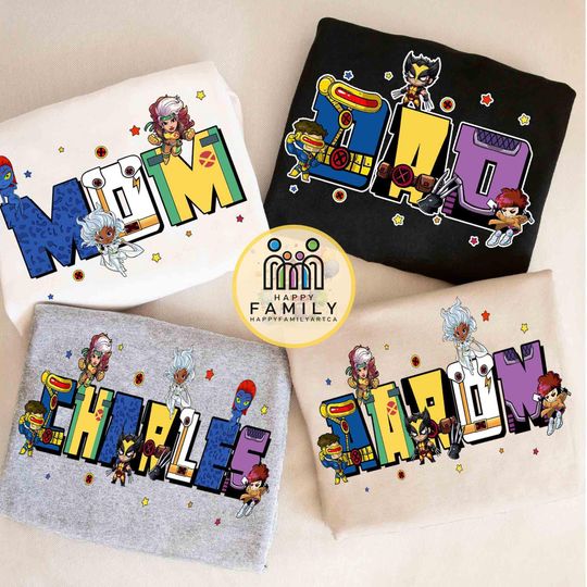 Custom Name Kids Toddler X Men Characters Shirt, Personalized Wolverine Storm Cyclops Gambit Rogue Tee, Marvel Comic, Disneyland Family Trip