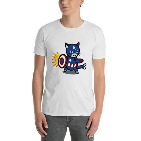 Discover Marvel Avengers - Captain America Cat T Shirt | Cute Marvel Shirt | Cute Graphic Tees | His Her Shirts | Avengers Gift | Cat Lover Gift