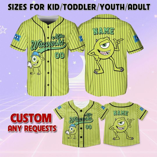Monster Inc Mike Wazowski Baseball Jersey, Disney Monster Inc Jersey, Personalized Mike Wazowski Kids Jersey, Disney Family Matching Jersey