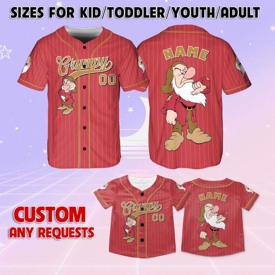 Discover Snow White And 7 Dwarfs Grumpy Baseball Jersey, Grumpy Dwarfs Jersey, Disney Snow White And 7 Dwarfs Characters Jersey,Disney 7 Dwarfs Shirt