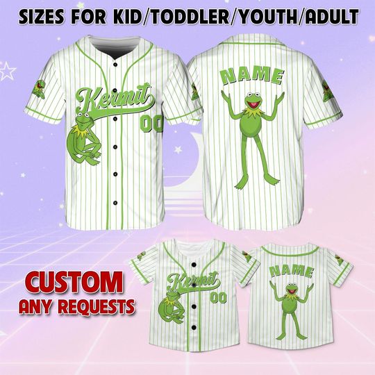 The Muppets K the frog Baseball Jersey, Disney K the frog Characters Jersey, The Muppets Disney Baseball Jersey