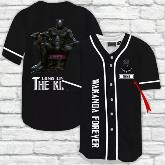 Black Panther Baseball Jersey Shirt Button Down Unisex Adults Outfit