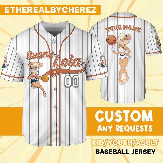 Discover Personalize Bunny Lola Jersey Orange White, Cartoon Baseball Team Outfit