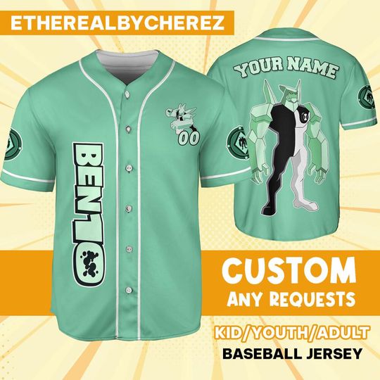 Personalize Ben 10 Petrosapien Green White Jersey, Cartoon Baseball Team Outfit