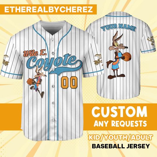 Personalize Wile E. Coyote Jersey Orange White, Cartoon Baseball Team Outfit