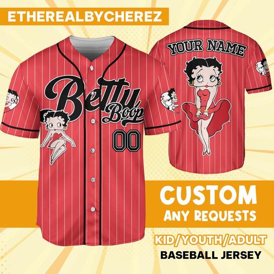 Discover Custom Cartoon Betty Boop Simple Red, Cartoon Baseball Team Outfit