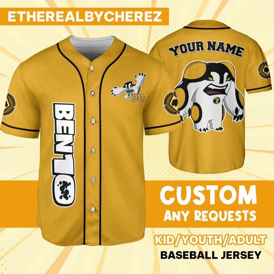 Personalize Ben 10 Arburian Yellow Black Jersey, Cartoon Baseball Team Outfit