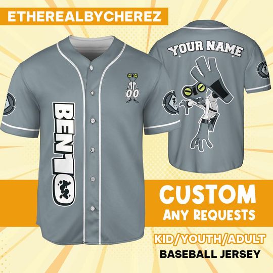 Personalize Ben 10 Galvan Gray White Jersey, Cartoon Baseball Team Outfit