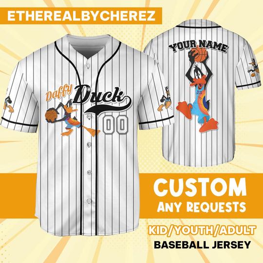Personalize Daffy Duck Jersey Black White, Cartoon Baseball Team Outfit