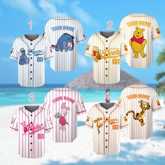 Discover Custom Disney Winnie the Pooh Baseball Jersey, Custom Pooh Bear Kid Youth Adult Jersey, Eeyore Jersey Team, Magic Kingdom Family Trip Gift