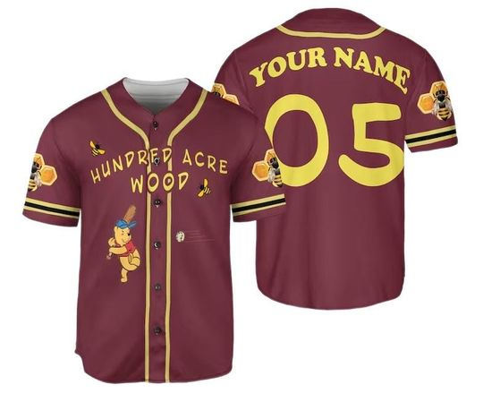 Discover Custom Winnie The Pooh Baseball Jersey, Hundred Acre Wood Pooh Bear Baseball Jersey Shirt, Disney Disneyland Shirts, Kids Birthday Gift