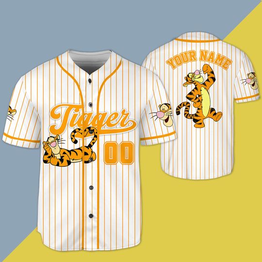 Discover Personalized Winnie the Pooh Tigger Baseball Jersey, Custom Disney Tigger Jersey Shirt, Winnie the Pooh Baseball Team Outfit