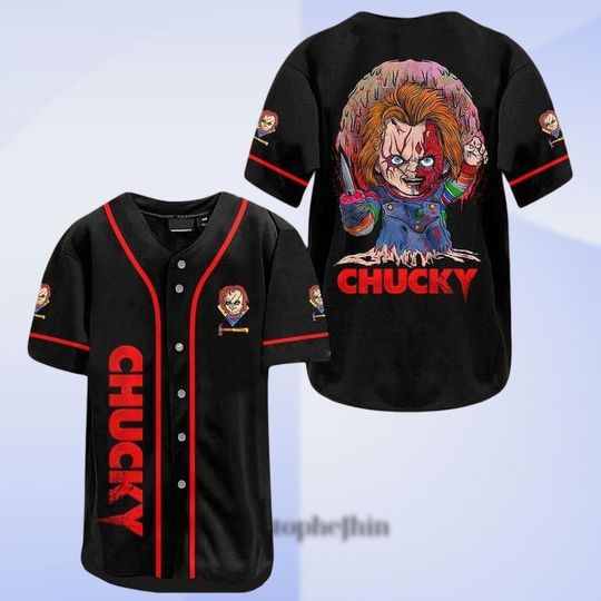 Chucky Horror Baseball Jersey, Funny Killer Doll Shirt, Halloween Costume Tee, Scary Movie Fan Gift, Kids Baseball Top