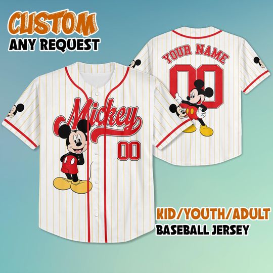 Custom Disney Mickey Mouse Baseball Jersey, Minnie Mickey Mouse Jersey Shirt, Custom Disney  Kid Youth Adult Disney Jersey