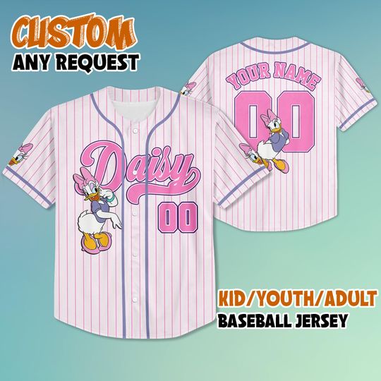 Personalized Disney Daisy Duck Baseball Jersey, Disney Daisy Duck Jersey Shirt, Mickey and Friends Kid Youth Adult Disney Jersey