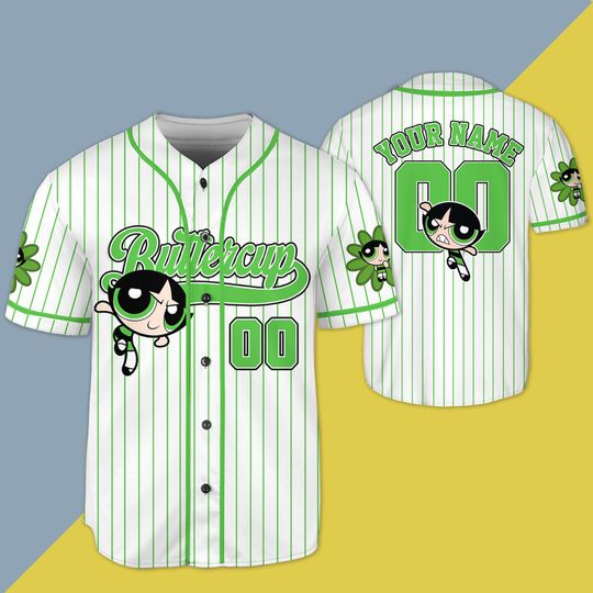 Personalized The Powerpuff Girls Buttercup Baseball Jersey, Custom Disney Buttercup Jersey Shirt, Custom Kid Youth Adult Disney Jersey