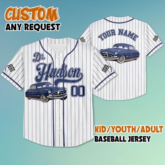 Discover Custom Disney Cars Doc Hudson Baseball Jersey, Cars Doc Hudson Jersey Shirt, Custom Cars Kid Youth Adult Disney Jersey