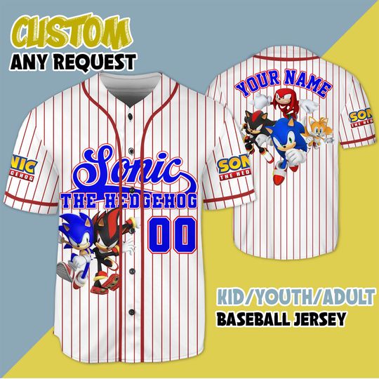 Discover Personalized Sonic The Hedgehog Baseball Jersey, Custom Disney Sonic Jersey Shirt, Custom Kid Youth Adult Disney Jersey