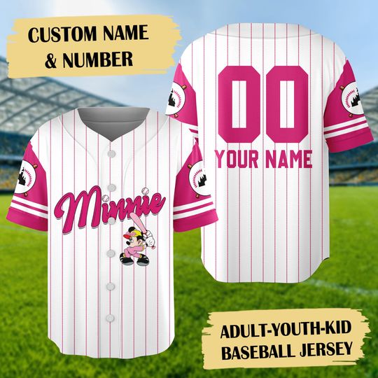 Discover Custom Minnie Mouse Baseball Jersey, Minnie Basketball Jersey Team, Mickey Movie Trip Shirt, Magic Kingdom Character Birthday Gift For Her