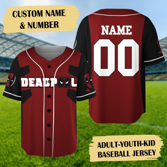 Personalized Deadpool Baseball Jersey, Deadpool Costume Jersey, Superhero Baseball Team, Magic Kingdom Shirt, Summer Family Trip Gift