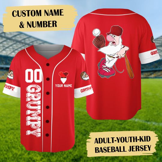 Personalized Grumpy Baseball Jersey, Snow White And Seven Dwarfs Basketball Jersey, Grumpy Men Shirt, Magic Kingdom Tee, Kid Birthday Gift