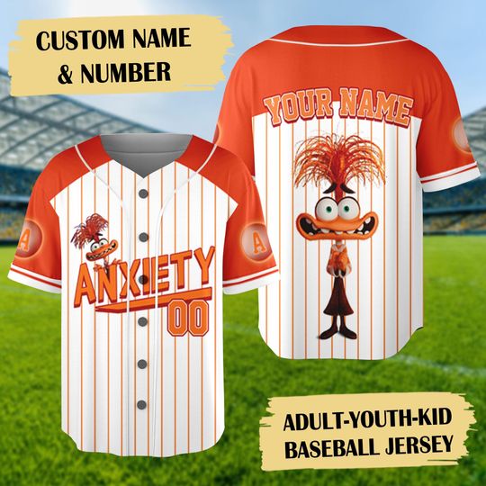 Discover Custom Anxiety Inside Out Baseball Jersey, Inside Out Baseball Jersey Team, Inside Out 2 Jersey Shirt, Family Gift For Fans, Cartoon Shirt