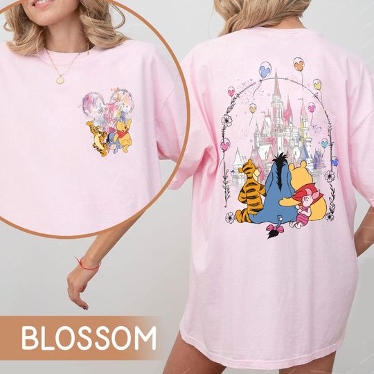 Two Sided Winnie The Pooh Best Friends T-shirt, Disney Castle Watercolor Shirt, Pooh Eeyore Piglet Tiger Tee, Disneyland Besties Matching